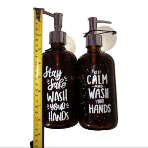 Farmhouse style Amber glass stainless steel pump soap liquid dispenser new‎